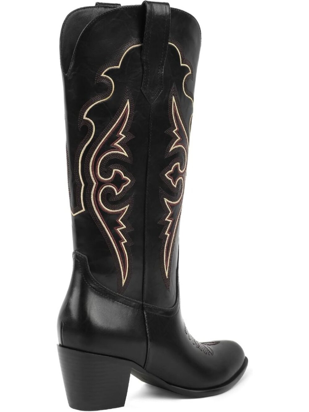 Women's Black Embroidered Western Cowgirl Boots with Chunky Heel Comfort Boot - Picture 5 of 7